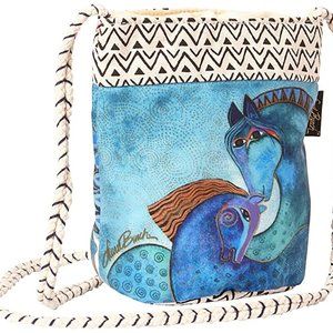 Laurel Burch Teal Mares Drawstring Canvas Cross-Body Bag BRAND NEW